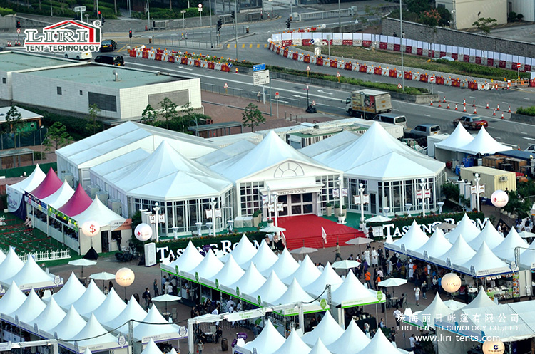 High peak church event tent exterior with clerestory windows