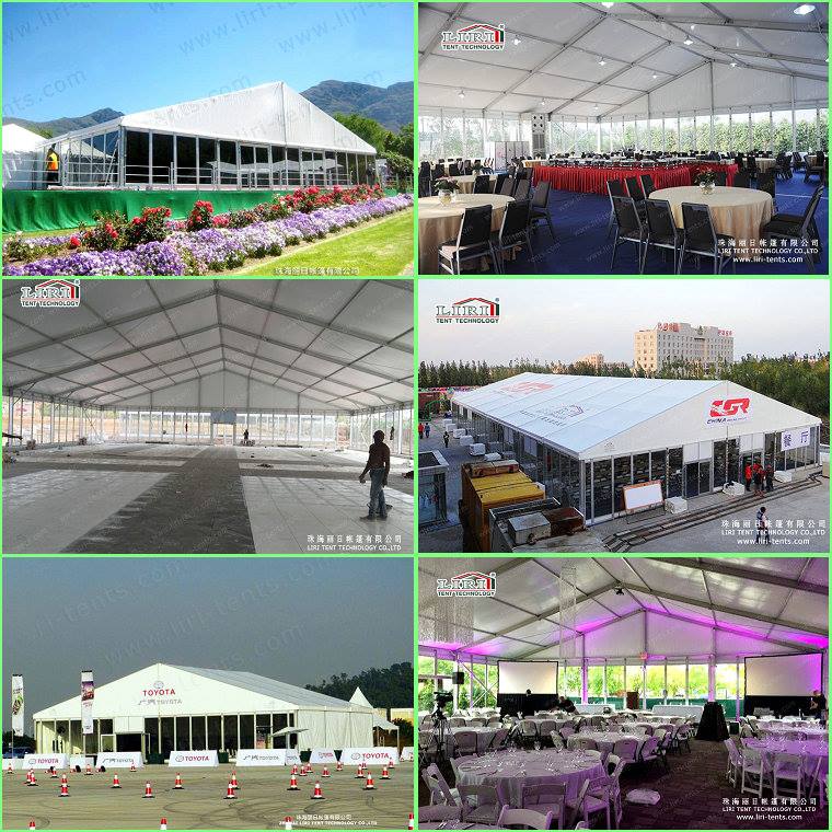 large clear span event tent with PVC roof cover and glass door