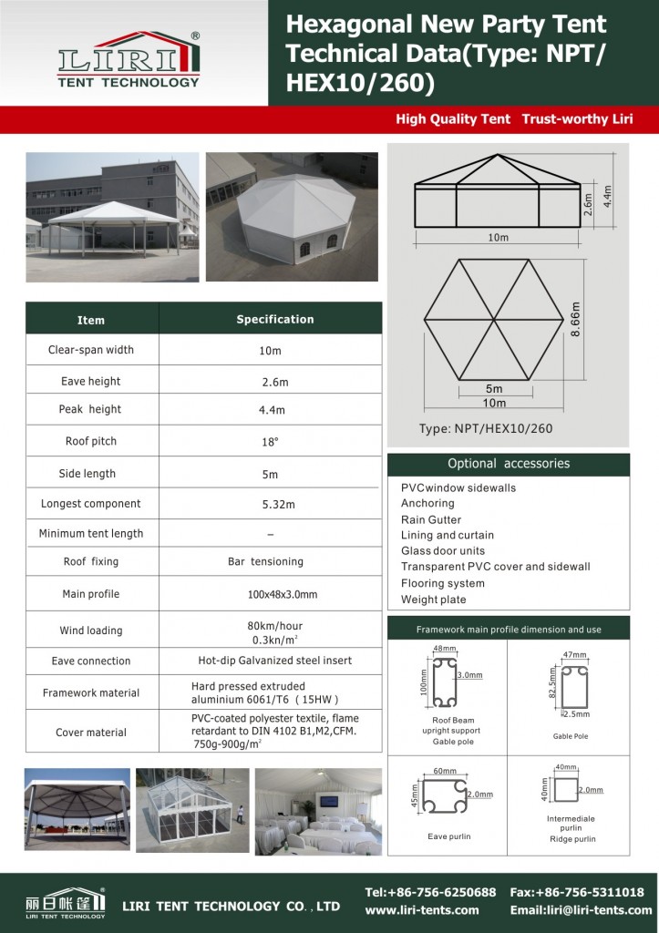 Technical Data of Polygon Tent