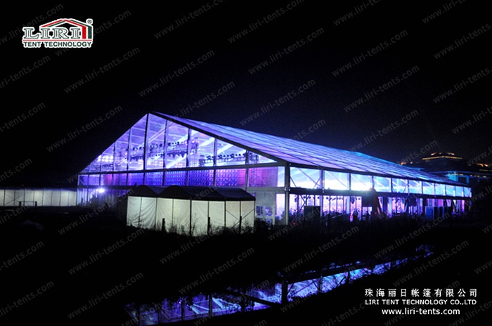 transparent 50m clear span tent at night (3)