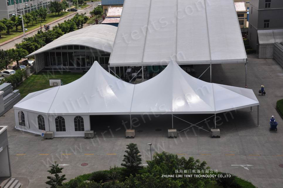 mixed party tent 12x32m with double high peaks (1)