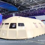 Zhuhai Space Center pagoda and dome tent village inside the AVIC aviation exhibition hall