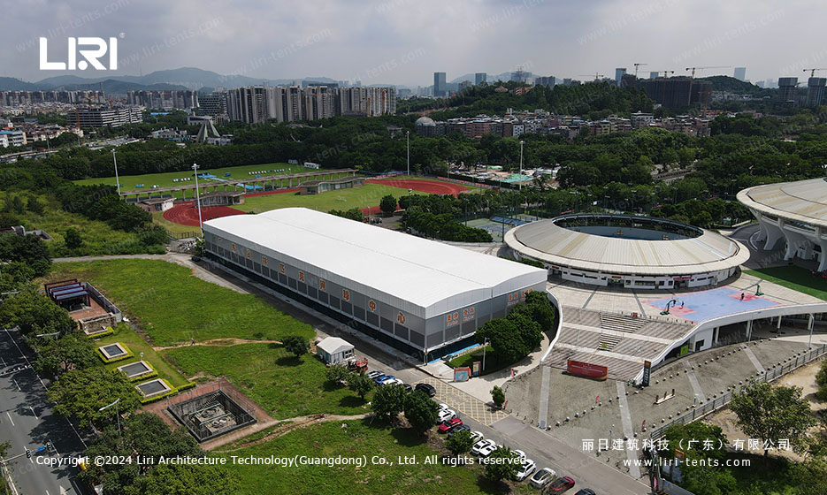 aerial view of large tennis arena tent for sale