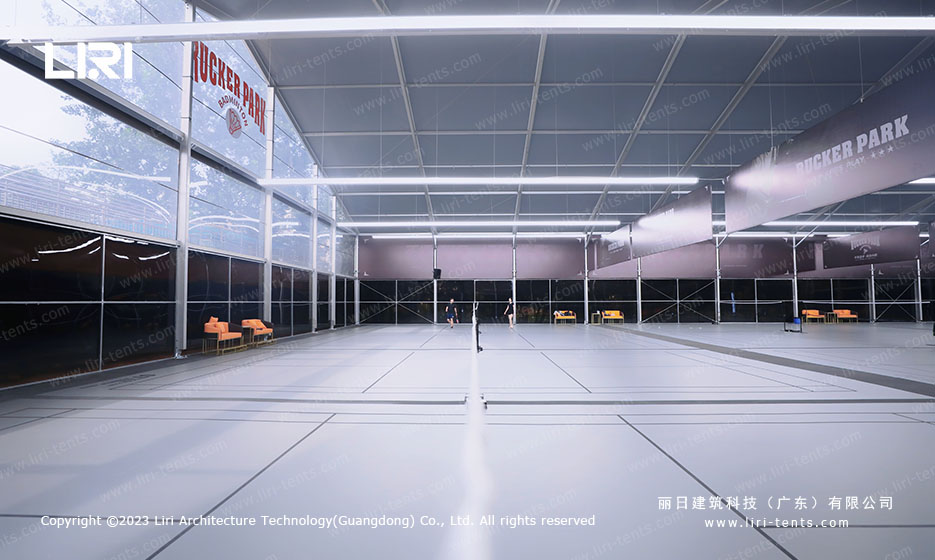 aluminum frame badminton hall tent structure detail at exterior corner