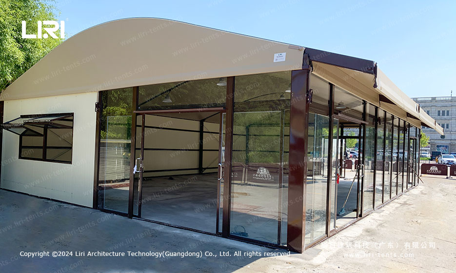 exterior view of arcum top tent with glass doors