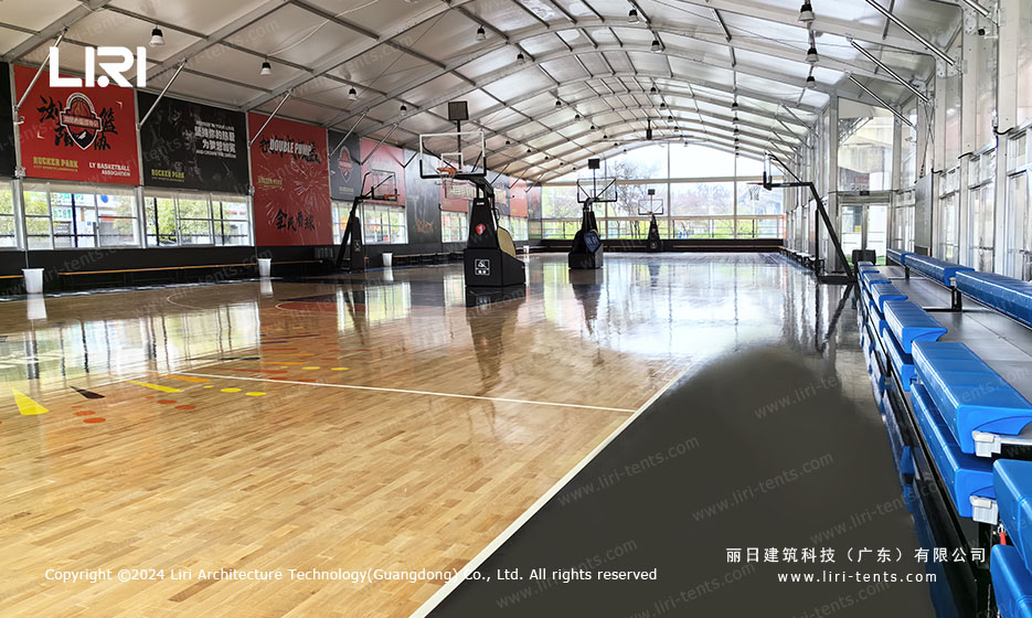 Basketball tent bleachers and seating along the court