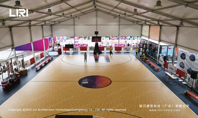 Large event tent covering a sports court for a big event