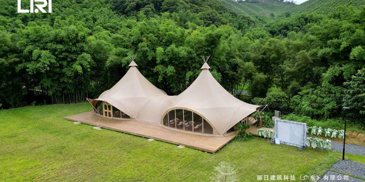 Twin-Peak Tension Membrane Glamping Tent — Resort Dining & Luxury Suite Solution