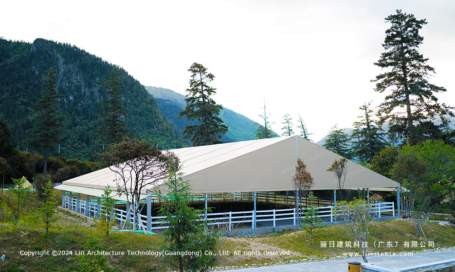 Equestrian arena tent exterior side view