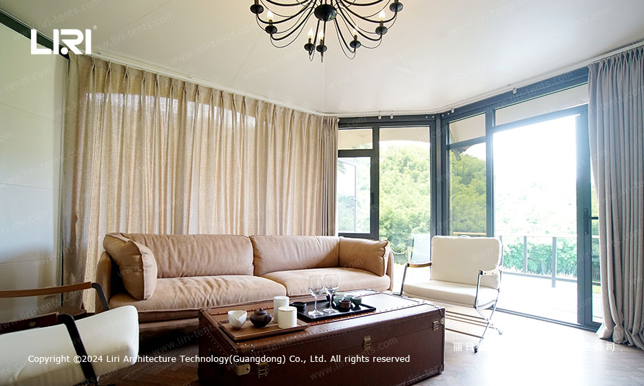 dome event tent living area with panoramic windows