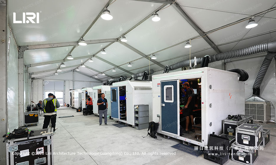 Exhibition hall clear span tent setup with sidewalls