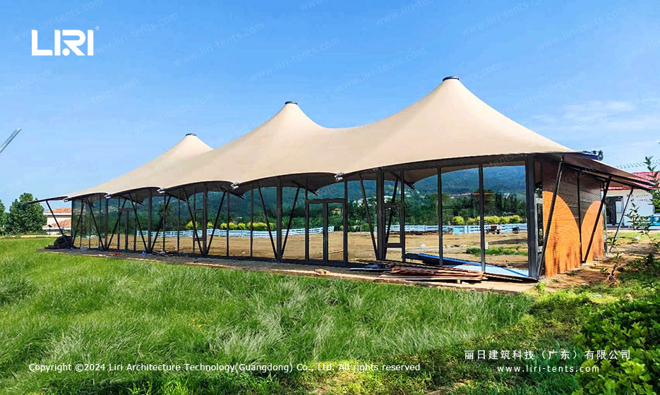 High peak event marquee exterior with triple peak design