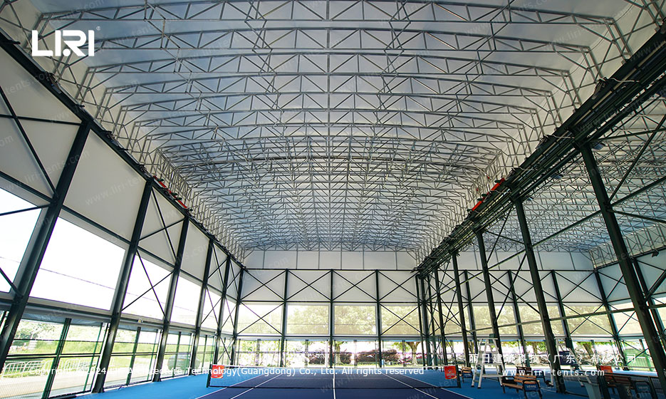 large span tennis court tent structure interior
