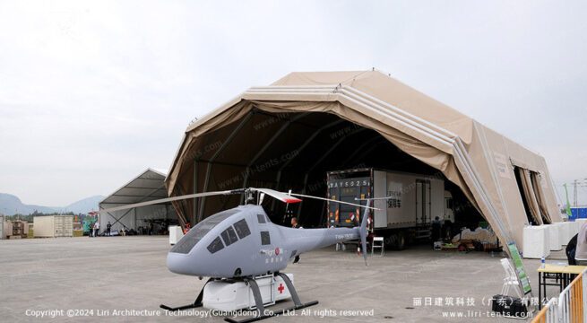 Clear Span Event Tent with Eyelid Canopy — Aviation Display & Event Shelter