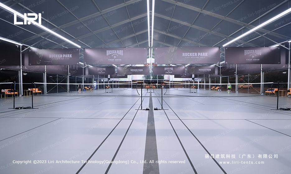 modular sports hall layout with multiple badminton courts under one aluminum frame