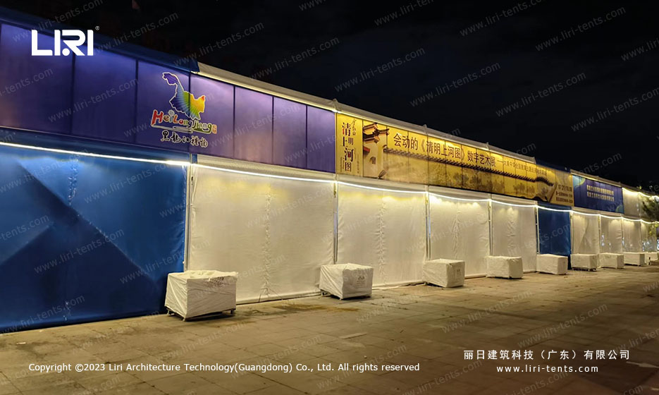 Outdoor HVAC unit providing climate control for the 20 by 40 m clear span exhibition tent