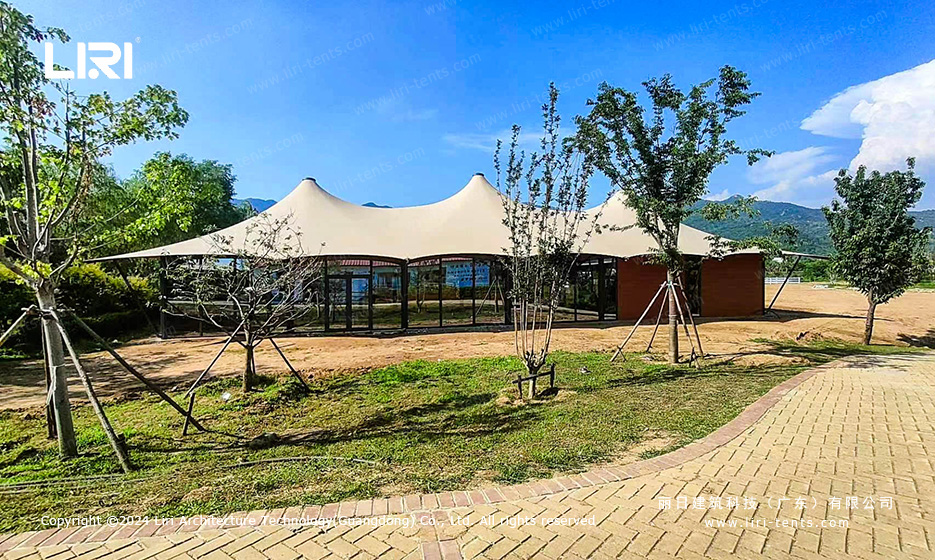 Outdoor event tent structure in mountain resort