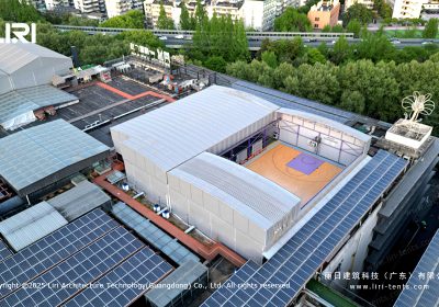 Twin Retractable Basketball Court Tent | Electric Sliding Roof Over Two Courts