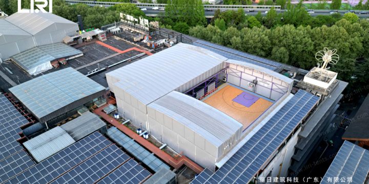 Twin Retractable Basketball Court Tent | Electric Sliding Roof Over Two Courts