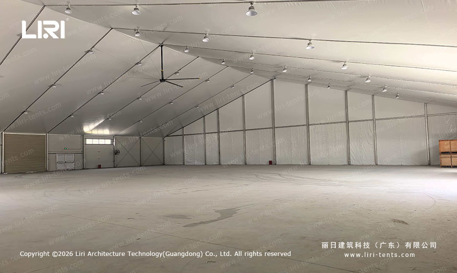 Interior view of a temporary hangar structure