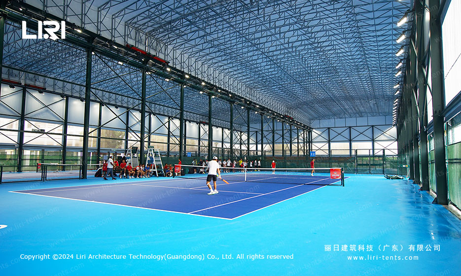 tennis tournament event tent with spectators