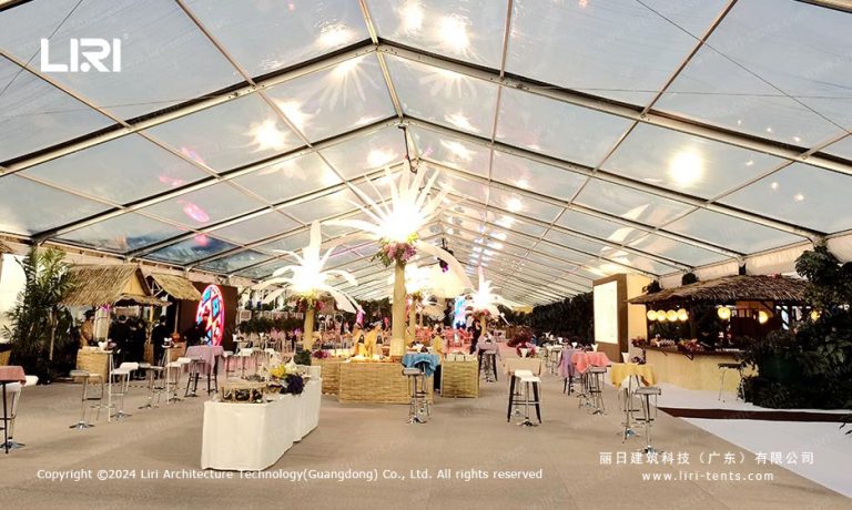 Transparent roof gala setup inside clear span event tent