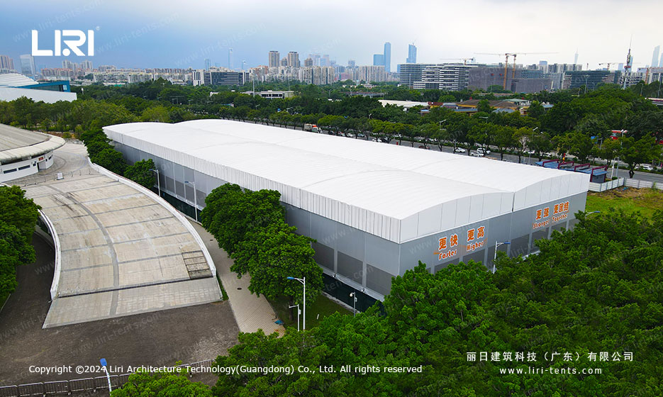 white aluminum tennis court tent exterior