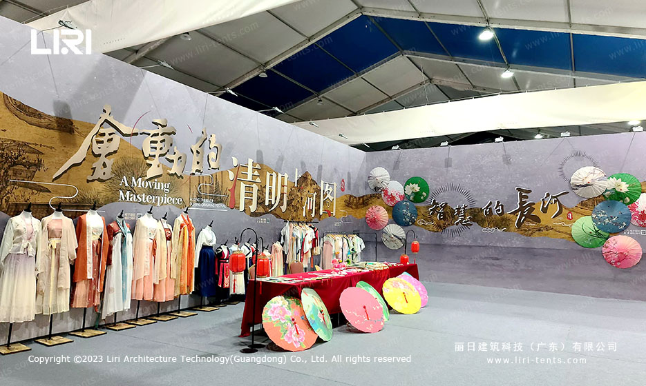 White PVC roof of the 20 by 40 m clear span aluminum frame exhibition tent
